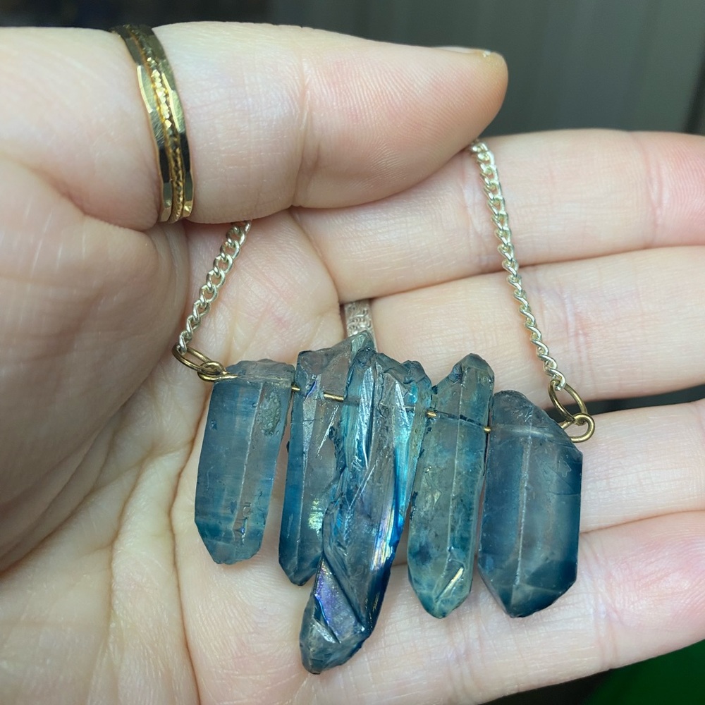 Blue aura quartz necklace